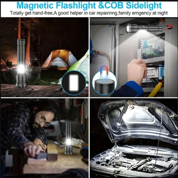 Aluminium LED-Taschenlampe mit Zoom und Magnetfuß