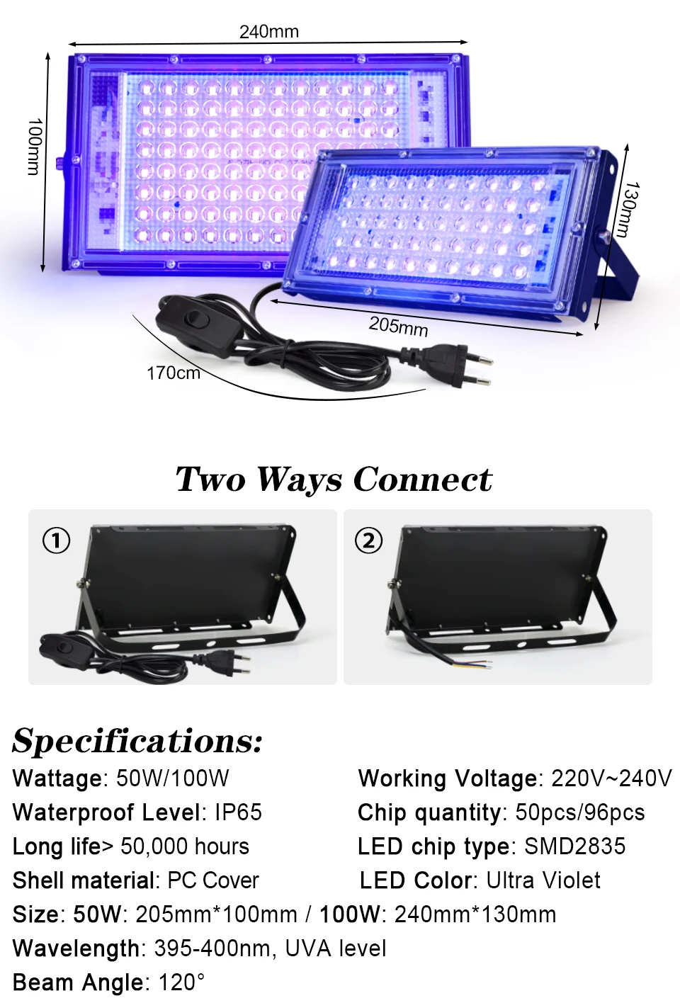 LED UV Flutlicht 50W/100W 