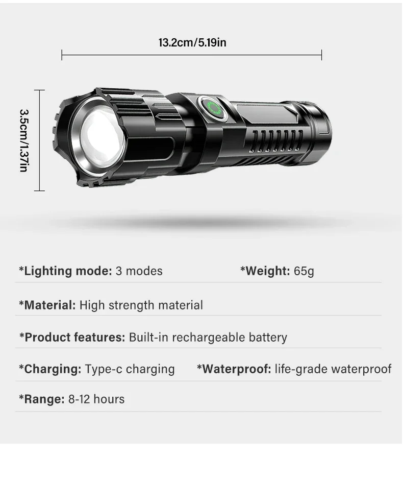 Wiederaufladbare LED-Taschenlampe mit Zoomfunktion 